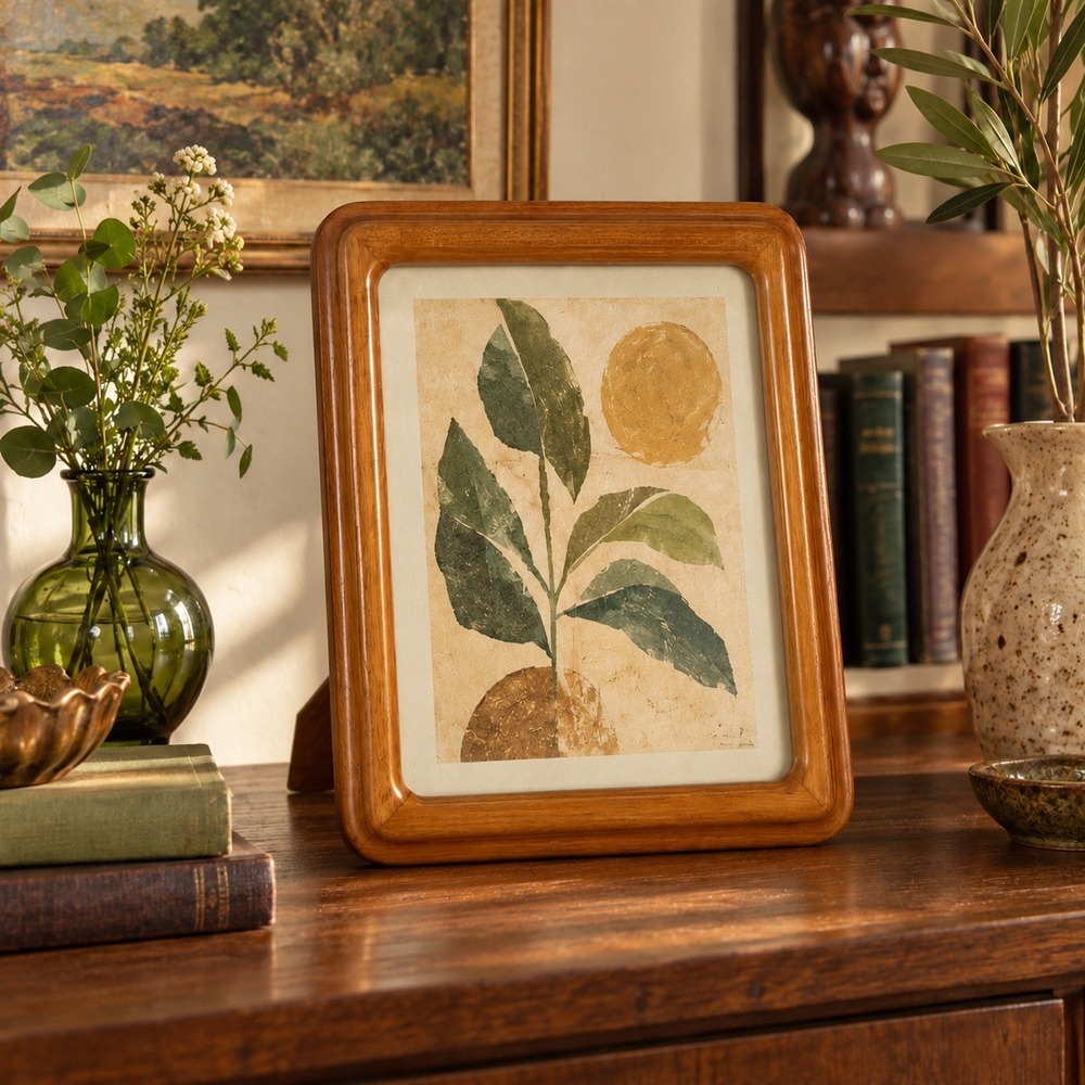 Vintage 8x10 Picture Frame, Rounded Wood Style, 1970s MCM Decor